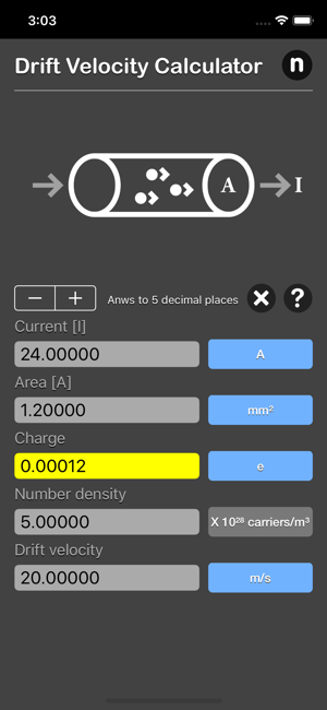 Drift Velocity Calculator iOS App for iPhone and iPad