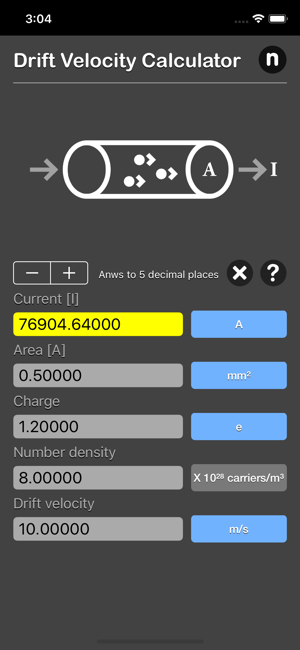 Drift Velocity Calculator iOS App for iPhone and iPad