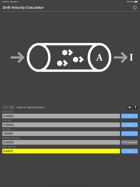 Drift_Velocity_Calculator iPadOS App Screenshot 1