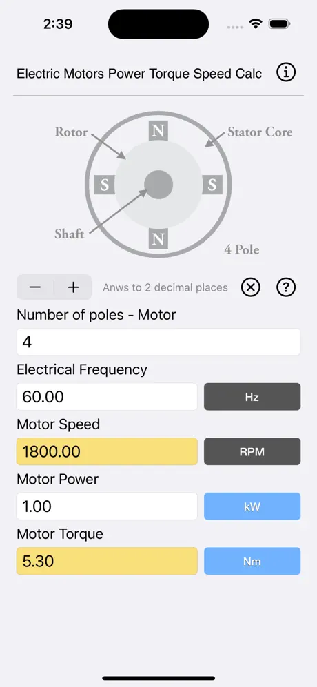 Electric_Motors_Speed_Calc iOS App Screenshot 1