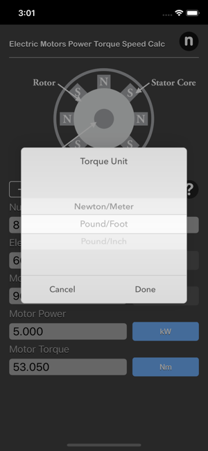 Electric Motors Speed Calc iOS App for iPhone and iPad