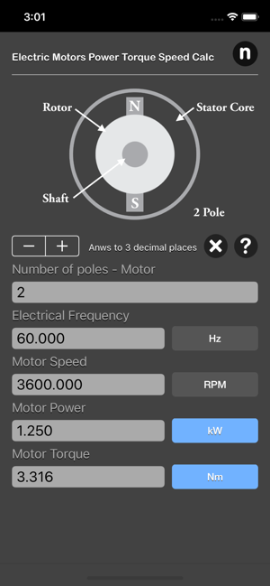 Electric Motors Speed Calc iOS App for iPhone and iPad