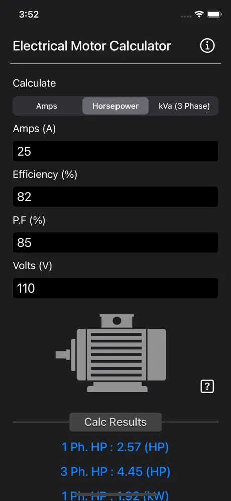 Electrical_Motor_Calculator iOS App Screenshot 3