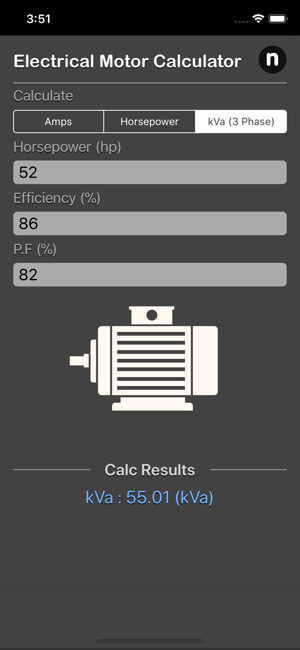Electrical Motor Calculator iOS App for iPhone and iPad