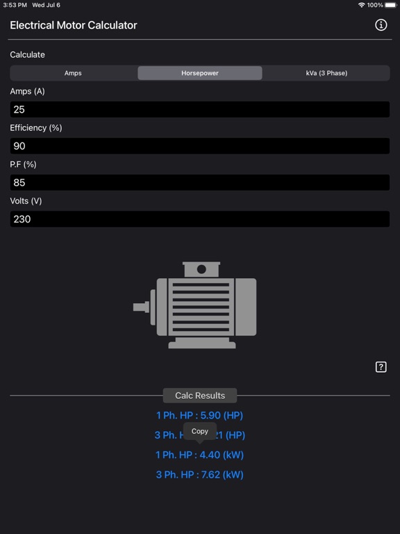 Electrical_Motor_Calculator iPadOS App Screenshot 2