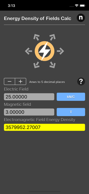Energy Density of Fields Calc iOS App for iPhone and iPad