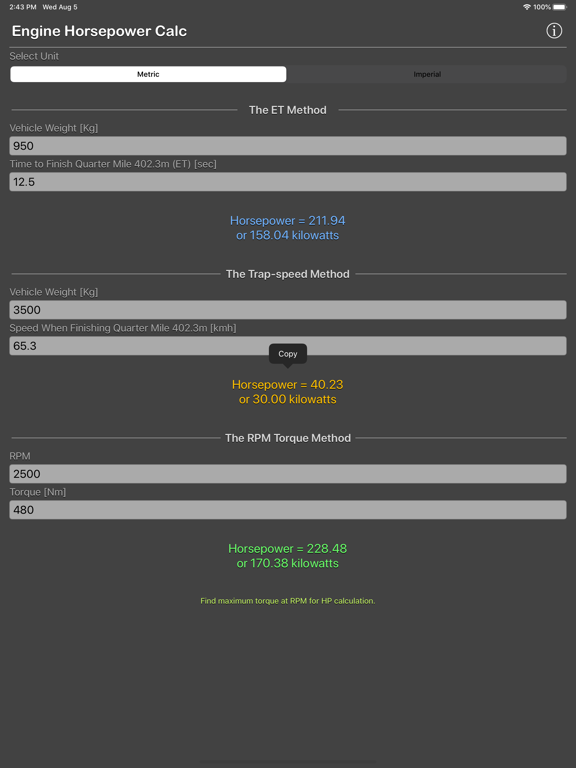 Engine_Horsepower_Calculator iPadOS App Screenshot 3