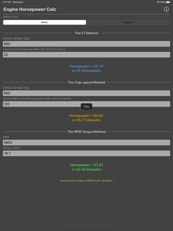 Engine_Horsepower_Calculator iPadOS App Screenshot 9