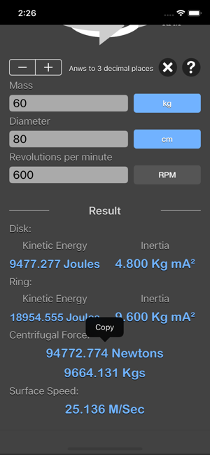 Flywheel Energy Calculator iOS App for iPhone and iPad