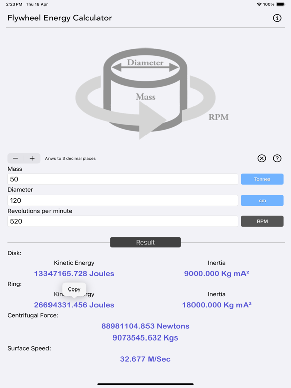 Flywheel_Energy_Calculator iPadOS App Screenshot 1