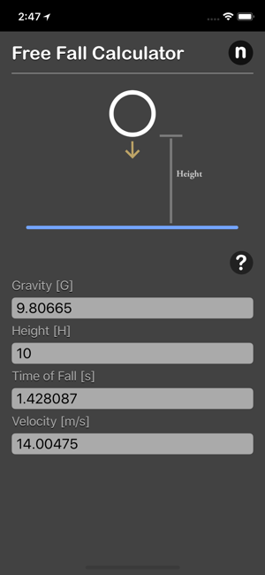 Free Fall Calculator iOS App for iPhone and iPad