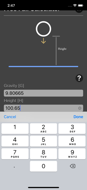 Free Fall Calculator iOS App for iPhone and iPad