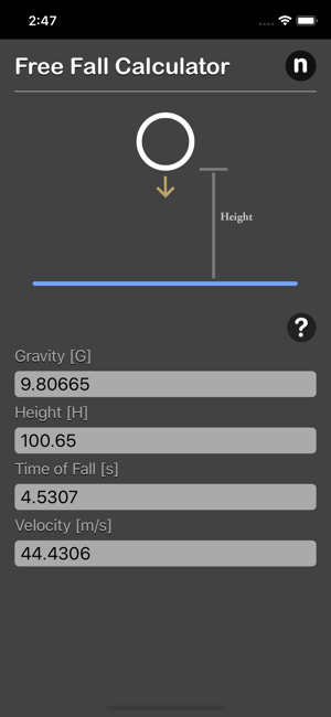 Free Fall Calculator iOS App for iPhone and iPad
