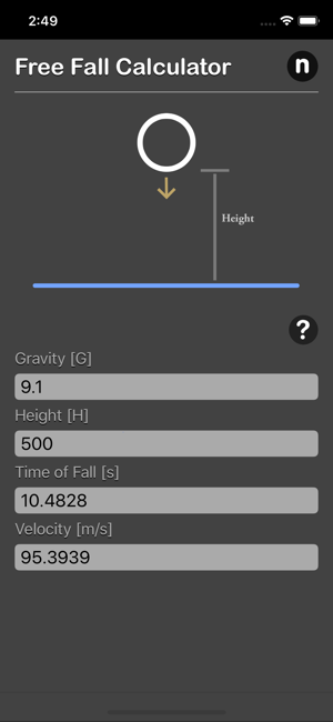 Free Fall Calculator iOS App for iPhone and iPad