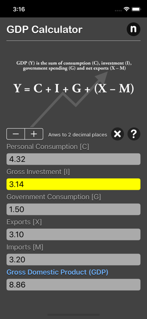 GDP Calculator iOS App for iPhone and iPad