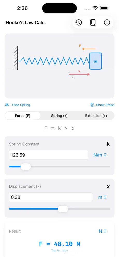 Hooke_Law_Calculator iOS App Screenshot 1