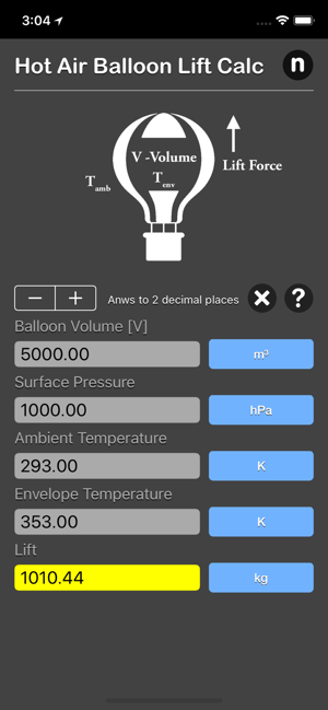 Hot Air Balloon Lift Calc iOS App for iPhone and iPad