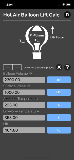 Hot Air Balloon Lift Calc iOS App for iPhone and iPad