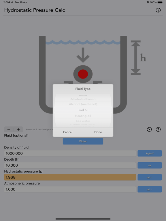 Hydrostatic_Pressure_Calc iPadOS App Screenshot 2