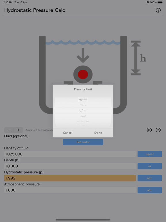 Hydrostatic_Pressure_Calc iPadOS App Screenshot 4