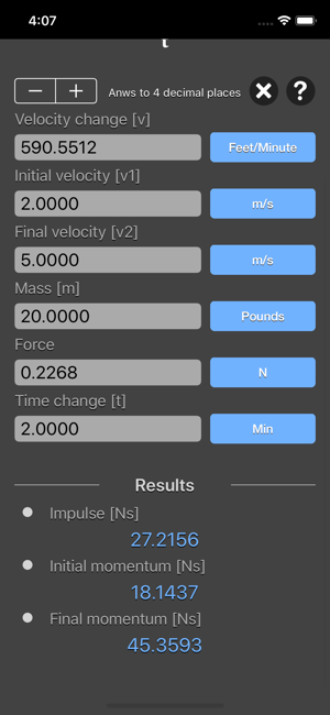 Impulse and Momentum Calc iOS App for iPhone and iPad