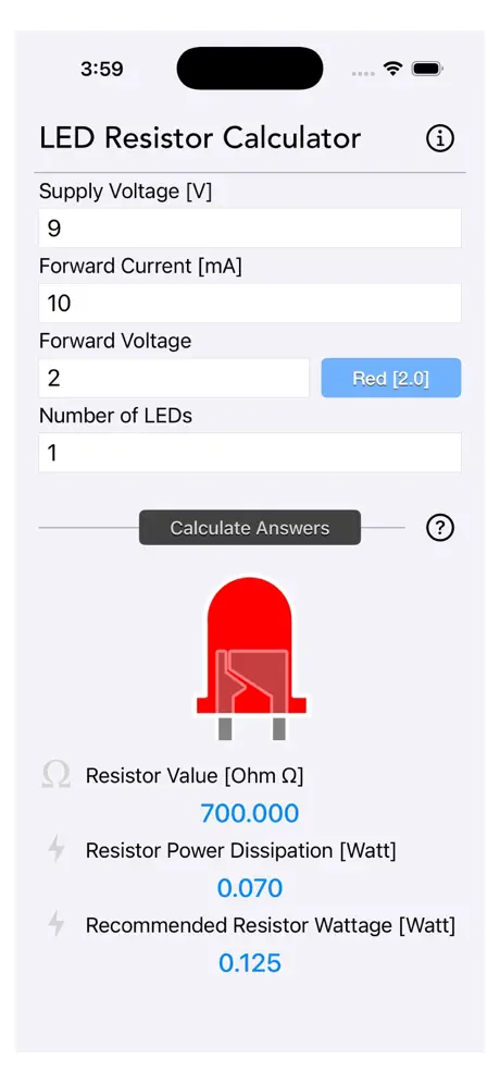 LED_Resistor_Calculator_Plus iOS App Screenshot 1