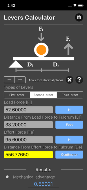 Levers Calculator iOS App for iPhone and iPad