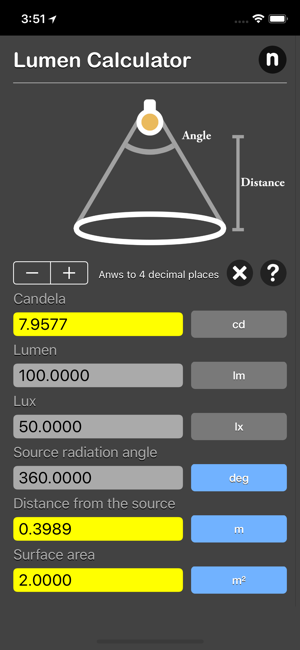 Lumen Calculator iOS App for iPhone and iPad