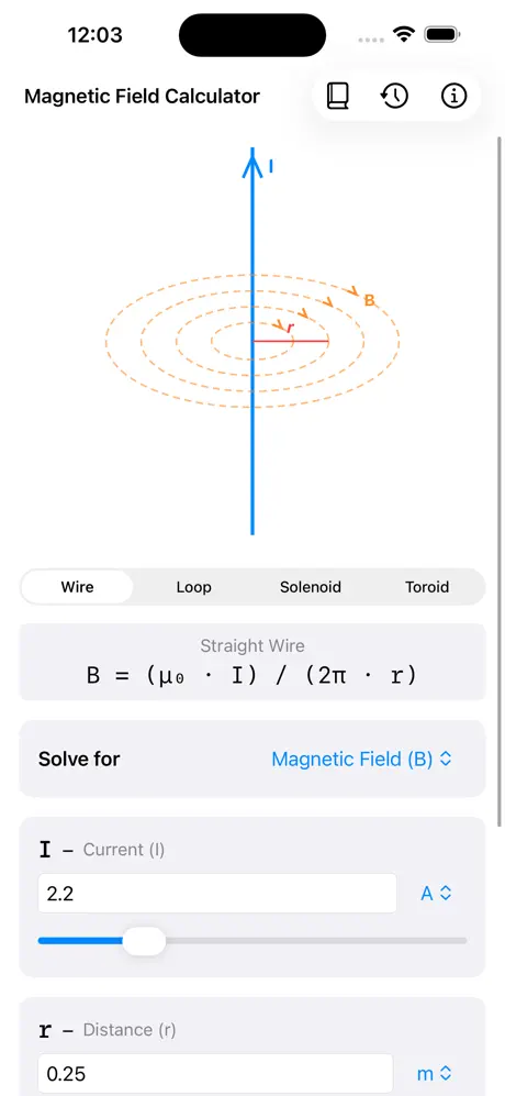 Magnetic_Field_Calc iOS App Screenshot 1