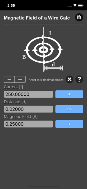Magnetic Field of a Wire Calc iOS App for iPhone and iPad