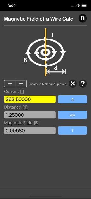Magnetic Field of a Wire Calc iOS App for iPhone and iPad