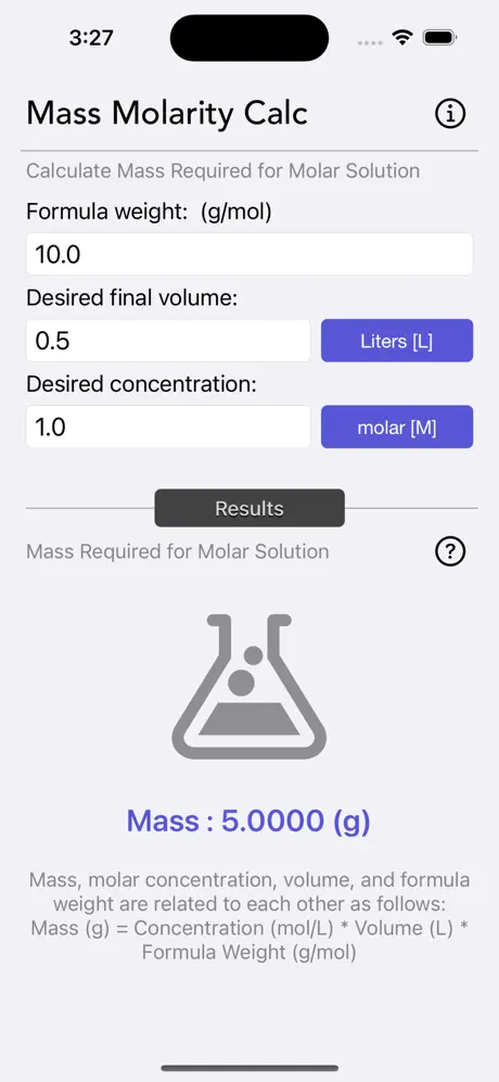 Mass_Molarity_Calculator iOS App Screenshot 1