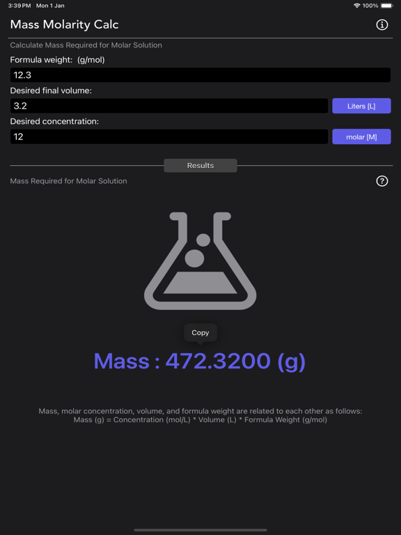 Mass_Molarity_Calculator iPadOS App Screenshot 10