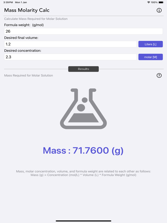 Mass_Molarity_Calculator iPadOS App Screenshot 5