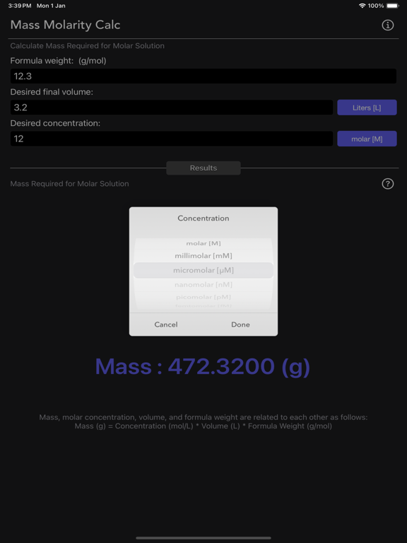 Mass_Molarity_Calculator iPadOS App Screenshot 9