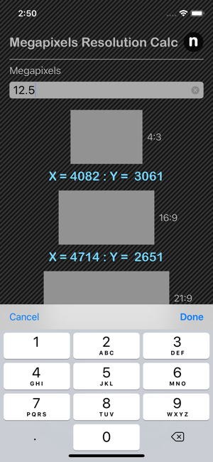 Megapixels Resolution Calc iOS App for iPhone and iPad