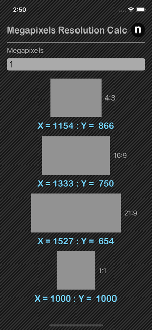 Megapixels Resolution Calc iOS App for iPhone and iPad