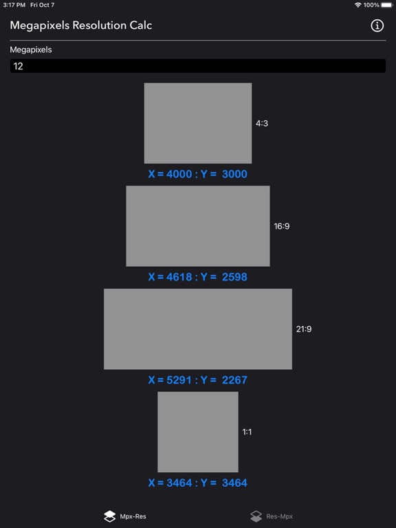 Megapixels_Resolution_Calc iPadOS App Screenshot 1