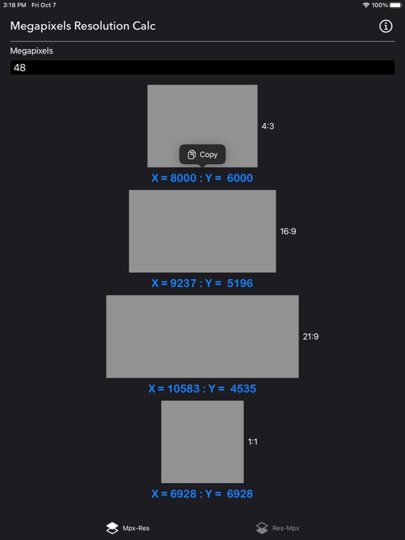Megapixels_Resolution_Calc iPadOS App Screenshot 7