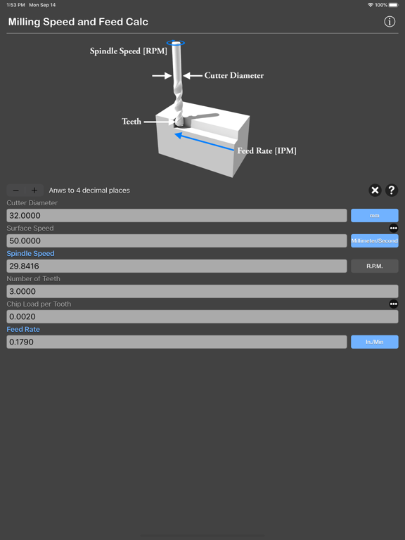 Milling_Speed_and_Feed_Calc iPadOS App Screenshot 5