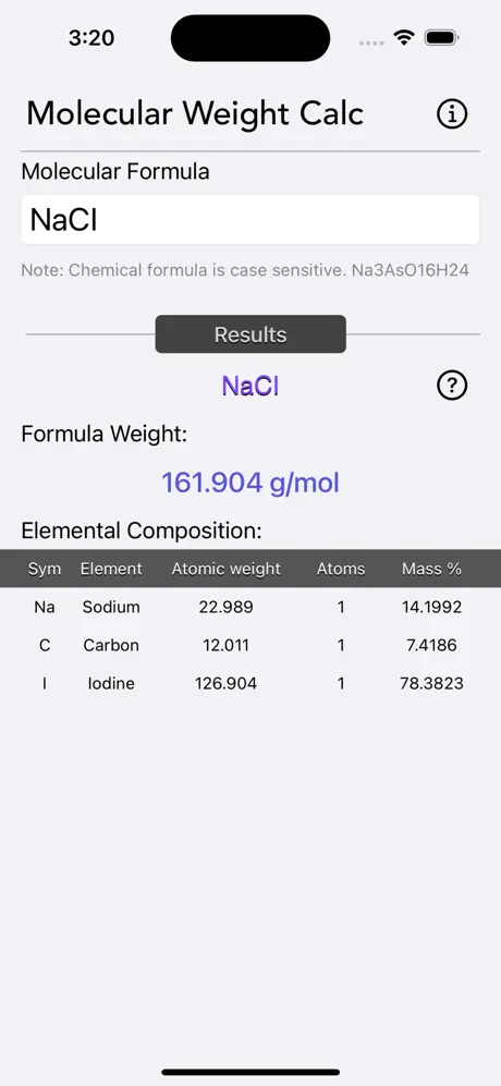 Molecular_Weight_Calculator iOS App Screenshot 2