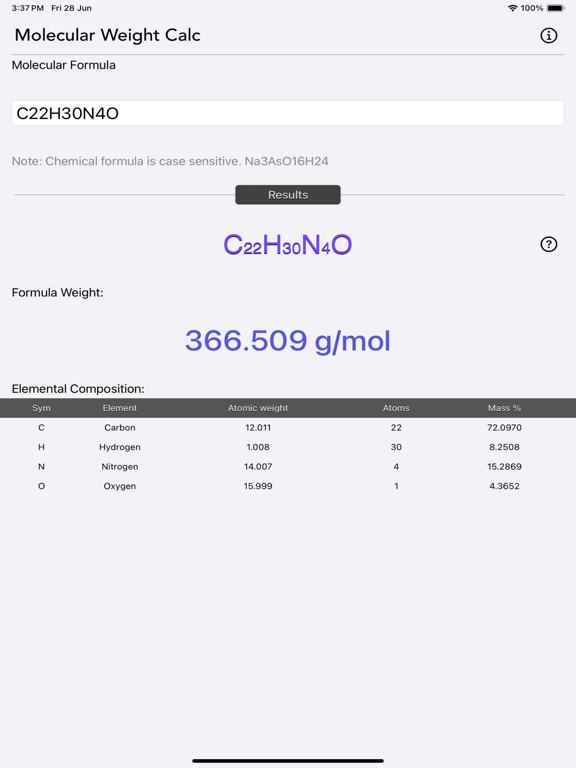 Molecular_Weight_Calculator iPadOS App Screenshot 1