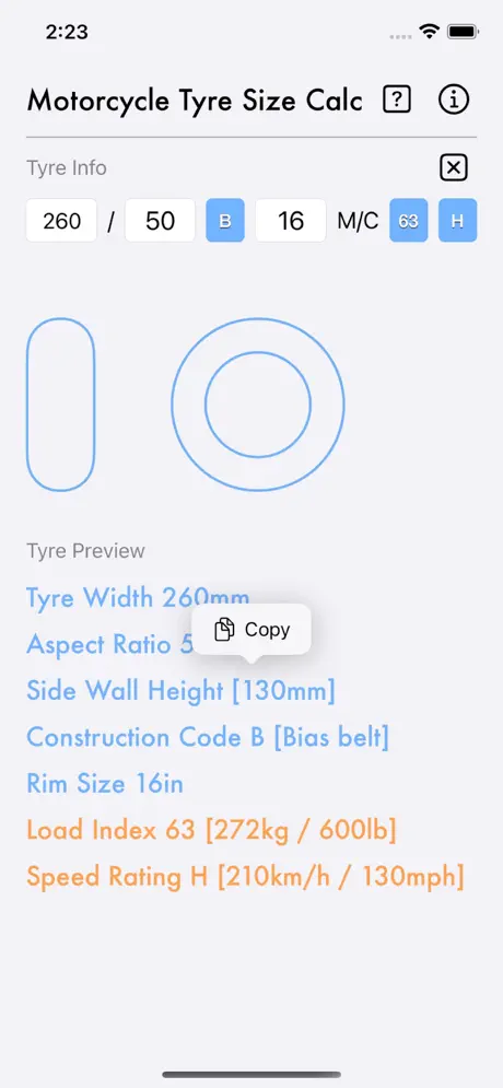 Motorcycle_Tyre_Size_Calc iOS App Screenshot 5