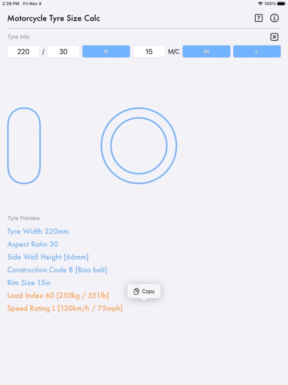 Motorcycle_Tyre_Size_Calc iPadOS App Screenshot 10