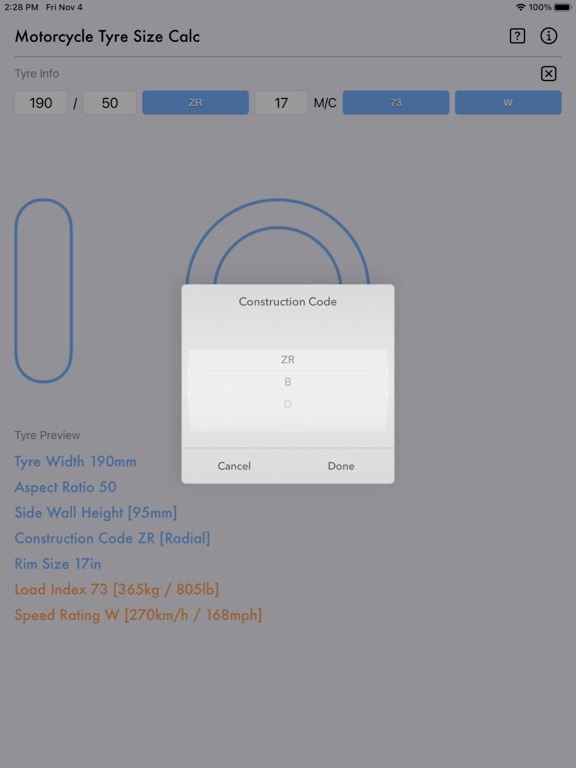 Motorcycle_Tyre_Size_Calc iPadOS App Screenshot 6