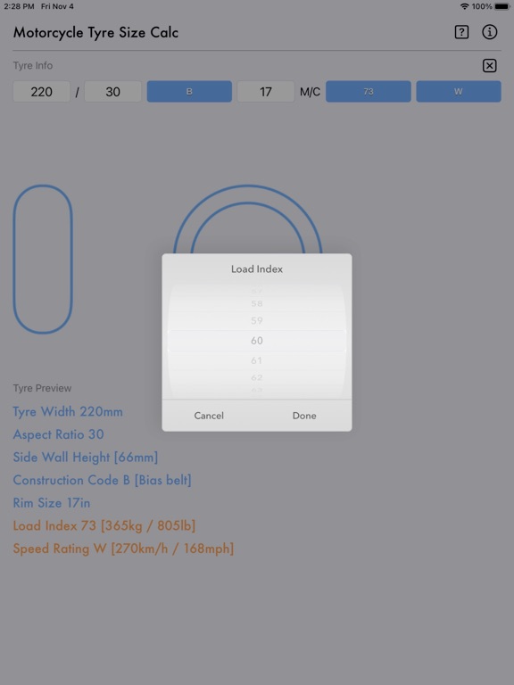Motorcycle_Tyre_Size_Calc iPadOS App Screenshot 8
