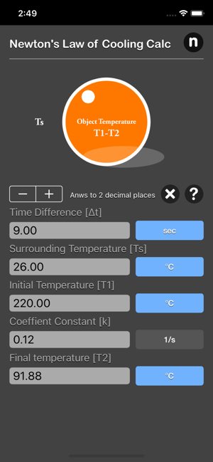 Newton's Law of Cooling Calc iOS App for iPhone and iPad