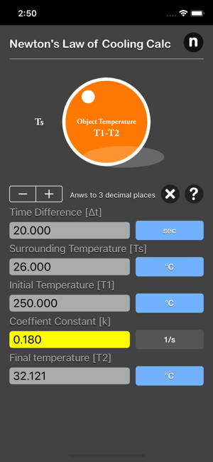 Newton's Law of Cooling Calc iOS App for iPhone and iPad