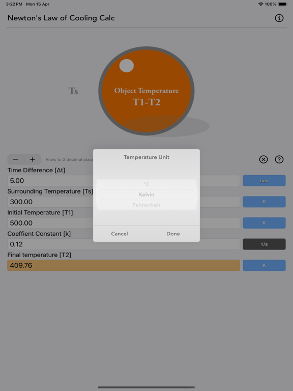 Newton_s_Law_of_Cooling_Calc iPadOS App Screenshot 2