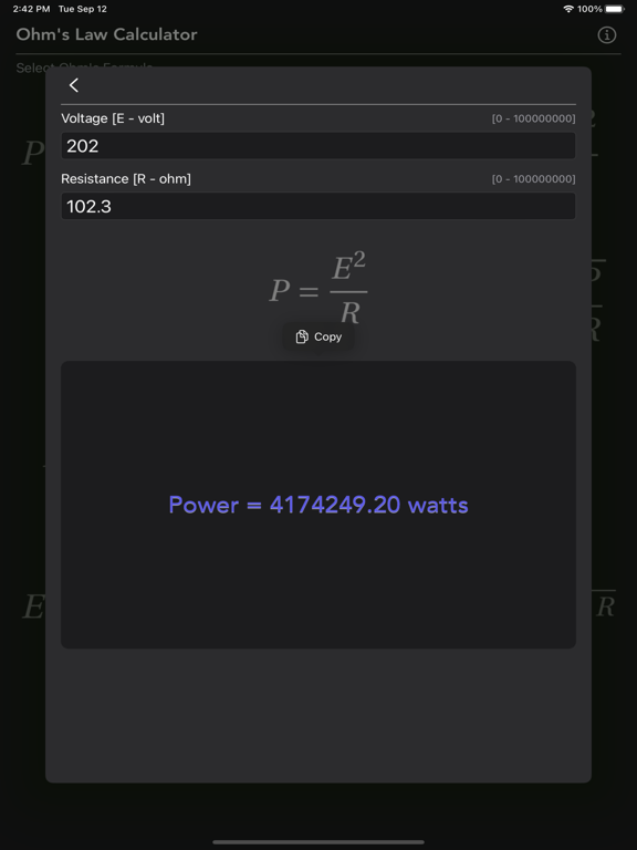 Ohm_Law_Calculator iPadOS App Screenshot 3